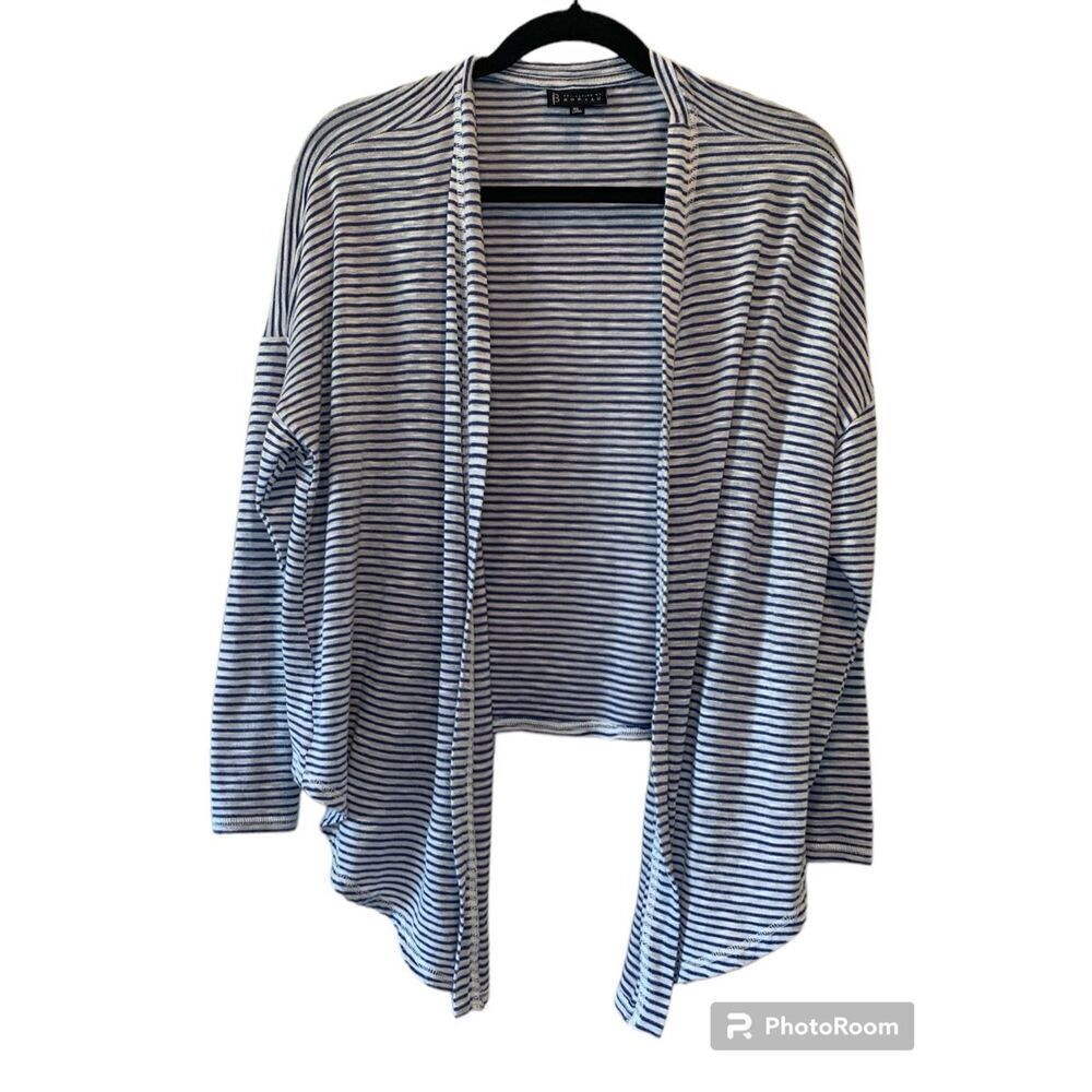 Bobeau Blue/White Striped Tie Front or Draped Open Cardigan XL